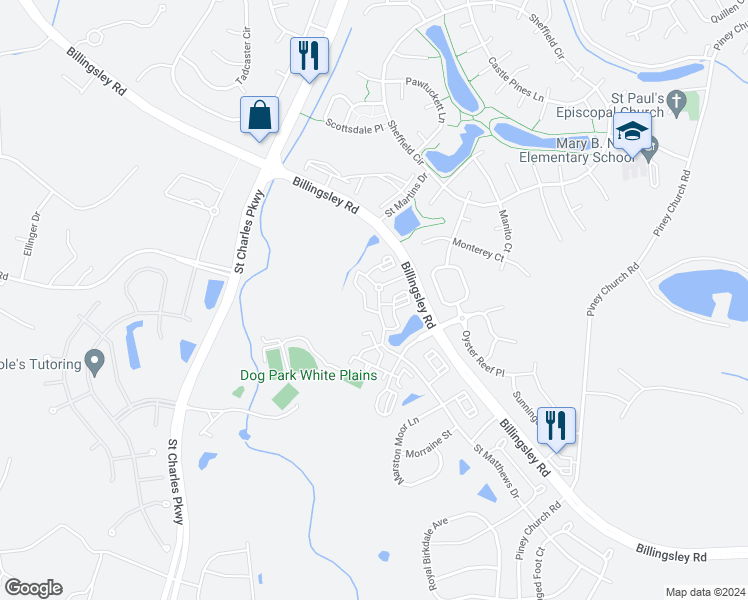 map of restaurants, bars, coffee shops, grocery stores, and more near 4817 Elmley Place in Waldorf