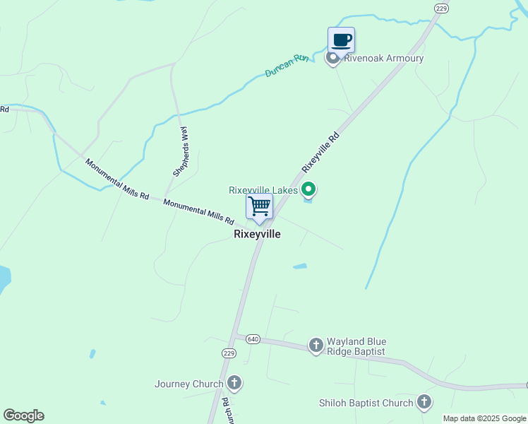 map of restaurants, bars, coffee shops, grocery stores, and more near 9006 Rixeyville Road in Rixeyville