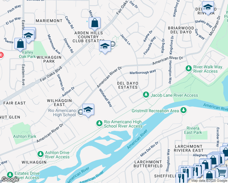 map of restaurants, bars, coffee shops, grocery stores, and more near 719 Regency Circle in Sacramento