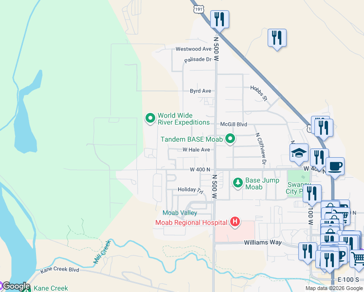 map of restaurants, bars, coffee shops, grocery stores, and more near 648 West Hale Avenue in Moab