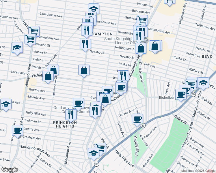 map of restaurants, bars, coffee shops, grocery stores, and more near 4964 Eichelberger Street in St. Louis