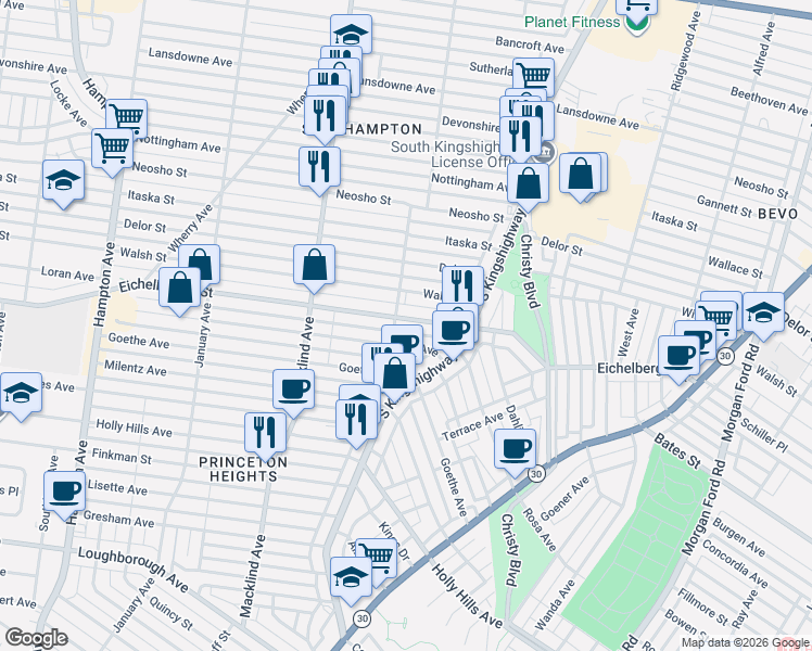 map of restaurants, bars, coffee shops, grocery stores, and more near 5109 Eichelberger Street in St. Louis