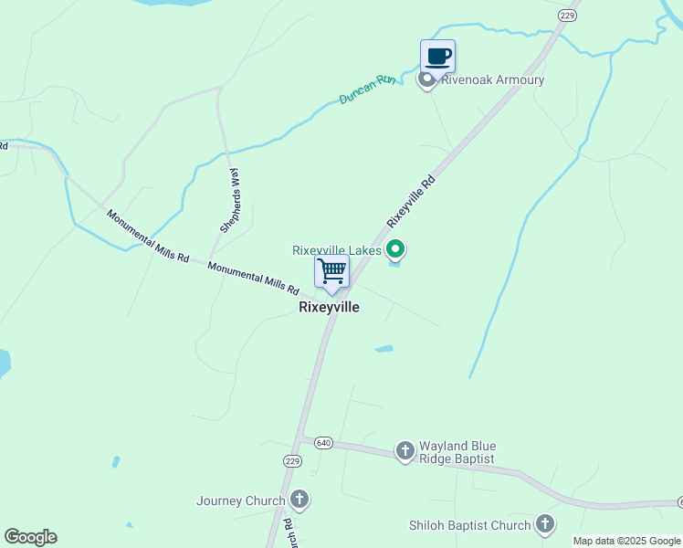 map of restaurants, bars, coffee shops, grocery stores, and more near 9006 Rixeyville Road in Rixeyville