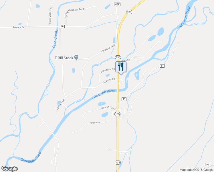 map of restaurants, bars, coffee shops, grocery stores, and more near 88 Apache Road in Gunnison