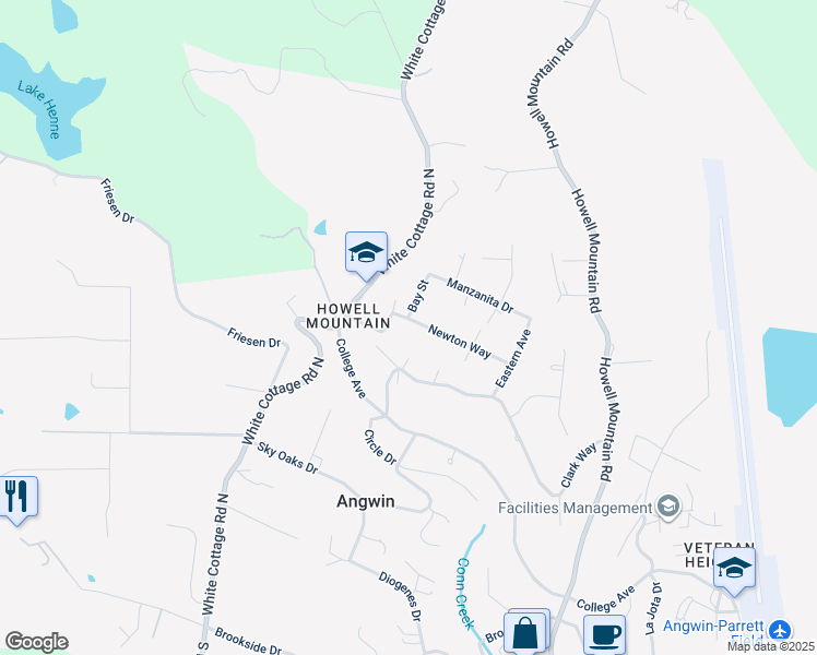 map of restaurants, bars, coffee shops, grocery stores, and more near 416 Bay Street in Angwin