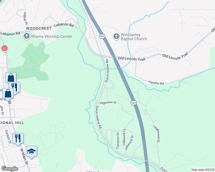 map of restaurants, bars, coffee shops, grocery stores, and more near 2800 Dutch Hollow Road in Belleville