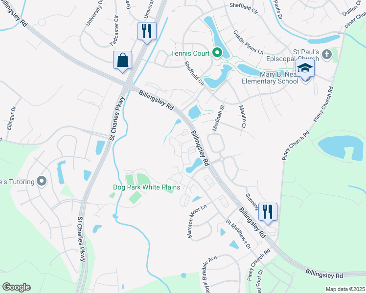 map of restaurants, bars, coffee shops, grocery stores, and more near 11455 Saint Martha Court in Waldorf