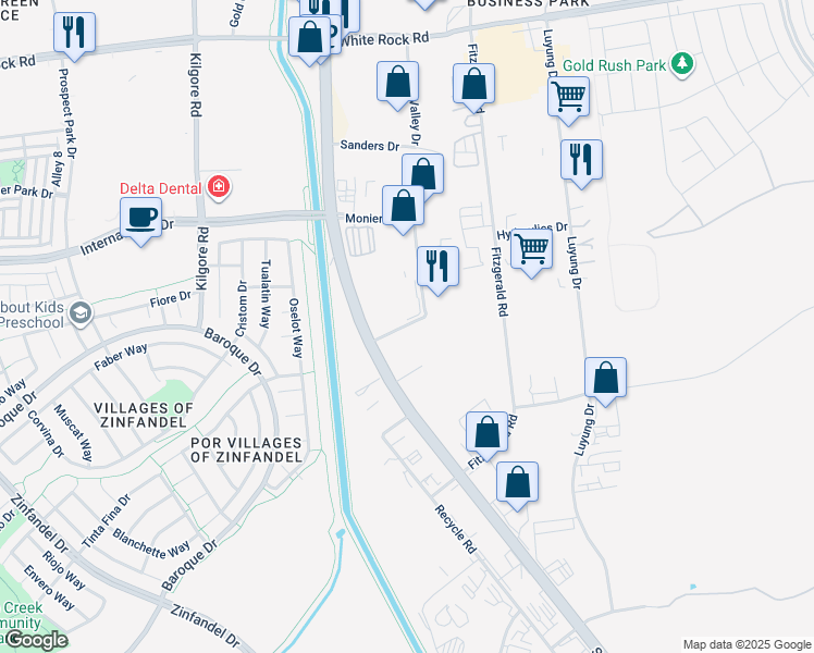 map of restaurants, bars, coffee shops, grocery stores, and more near 3355 Monier Circle in Rancho Cordova