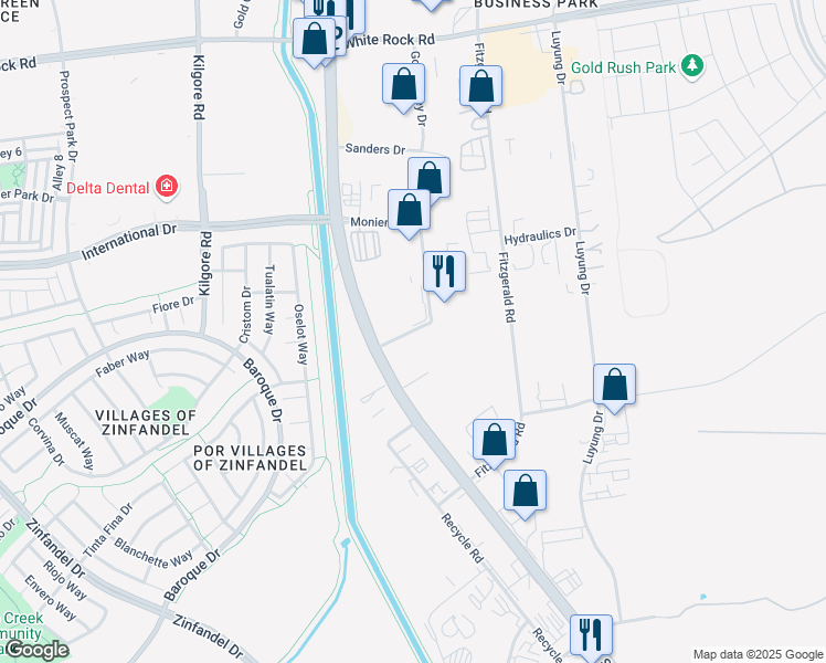 map of restaurants, bars, coffee shops, grocery stores, and more near 3355 Monier Circle in Rancho Cordova