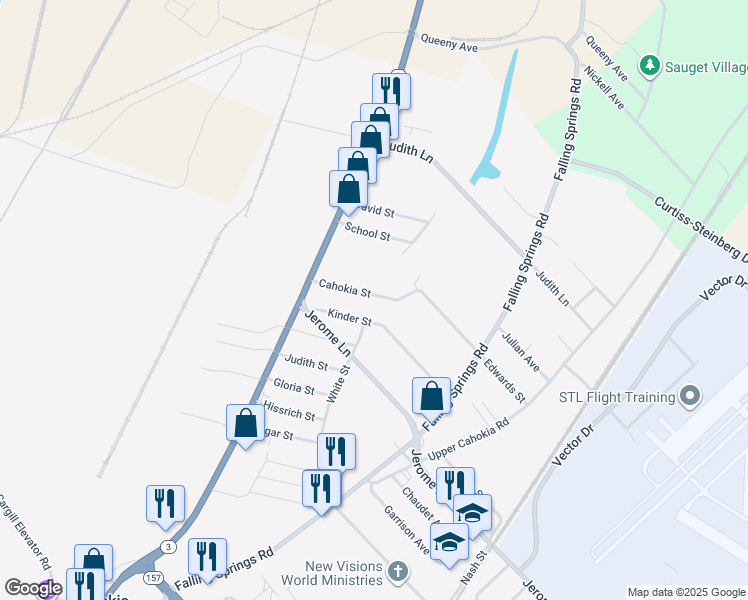 map of restaurants, bars, coffee shops, grocery stores, and more near 24 Cahokia Street in Cahokia