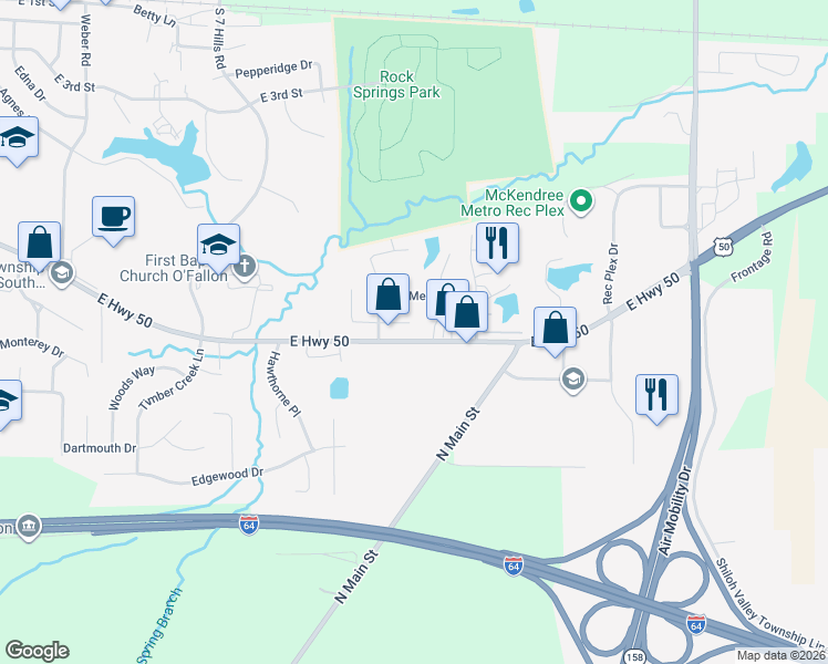 map of restaurants, bars, coffee shops, grocery stores, and more near 1524 Royal Oak Court in O'Fallon