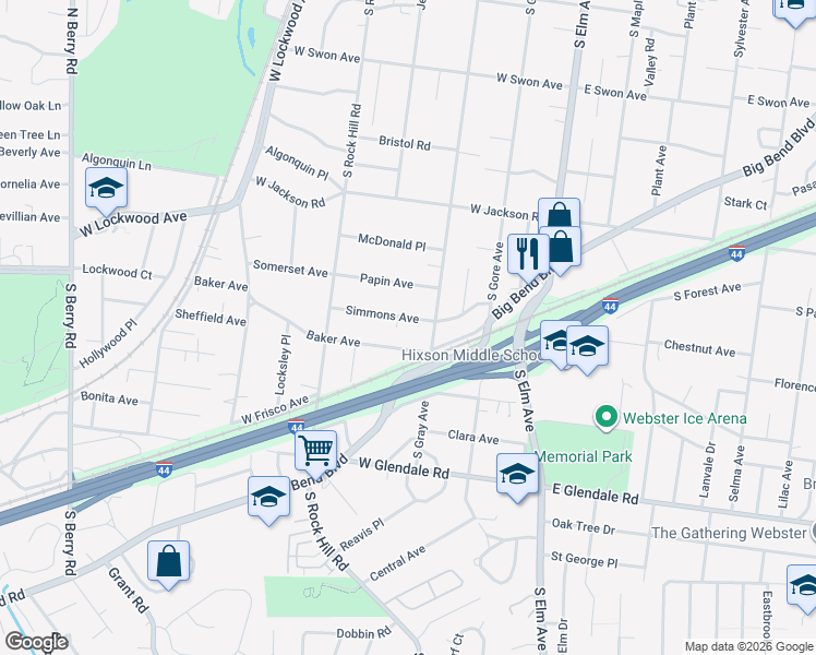 map of restaurants, bars, coffee shops, grocery stores, and more near 226 Simmons Avenue in Webster Groves