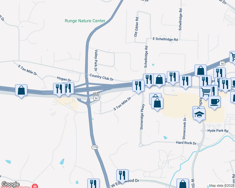 map of restaurants, bars, coffee shops, grocery stores, and more near 2812 Kenborg Hills in Jefferson City