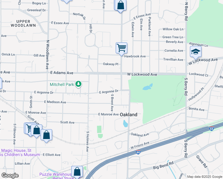 map of restaurants, bars, coffee shops, grocery stores, and more near 133 North Brent Avenue in St. Louis