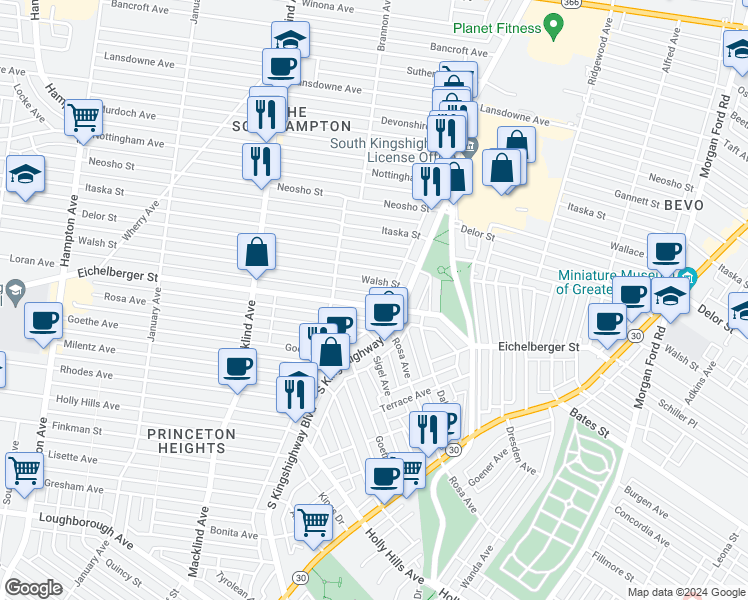 map of restaurants, bars, coffee shops, grocery stores, and more near 4947 Eichelberger Street in St. Louis