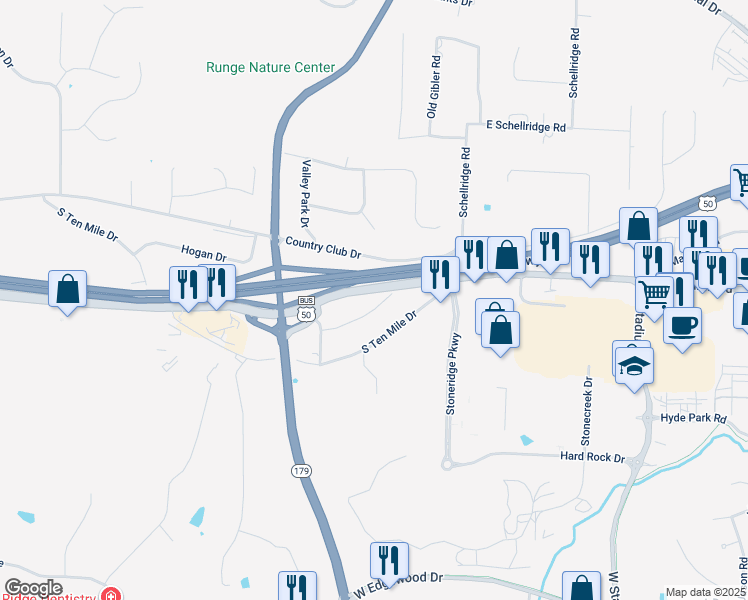 map of restaurants, bars, coffee shops, grocery stores, and more near 2812 Kenborg Hills in Jefferson City