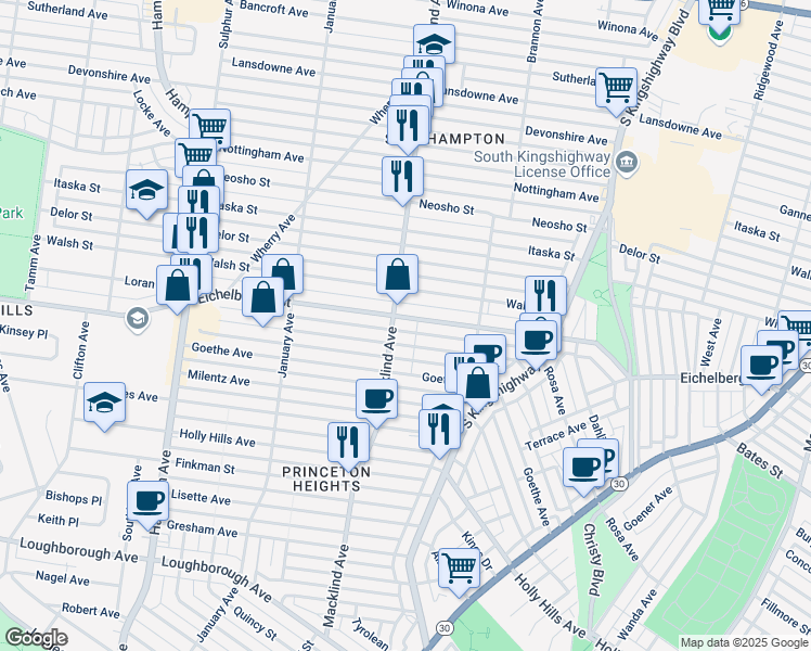 map of restaurants, bars, coffee shops, grocery stores, and more near 5188 Eichelberger Street in St. Louis