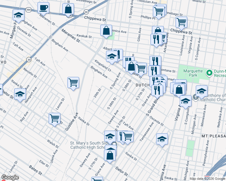 map of restaurants, bars, coffee shops, grocery stores, and more near 3833 Osceola Street in St. Louis