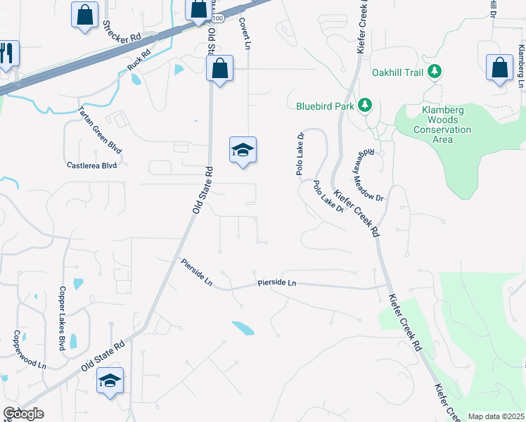 map of restaurants, bars, coffee shops, grocery stores, and more near 16035 Canterbury Estates Drive in Ellisville