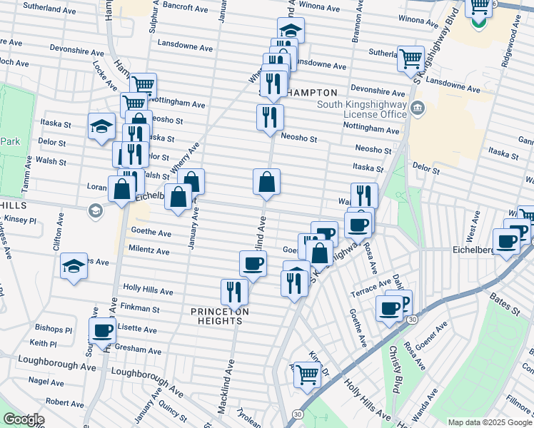 map of restaurants, bars, coffee shops, grocery stores, and more near 5188 Eichelberger Street in St. Louis
