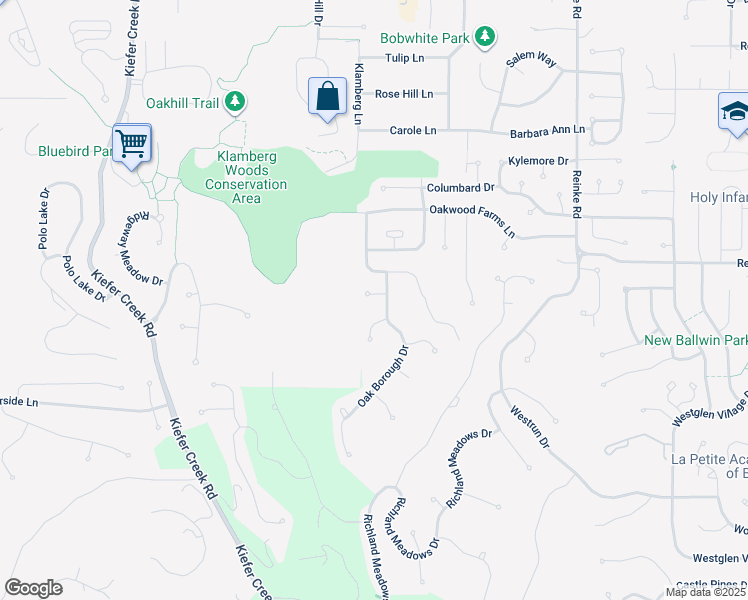 map of restaurants, bars, coffee shops, grocery stores, and more near 213 Oak Borough Court in Ballwin