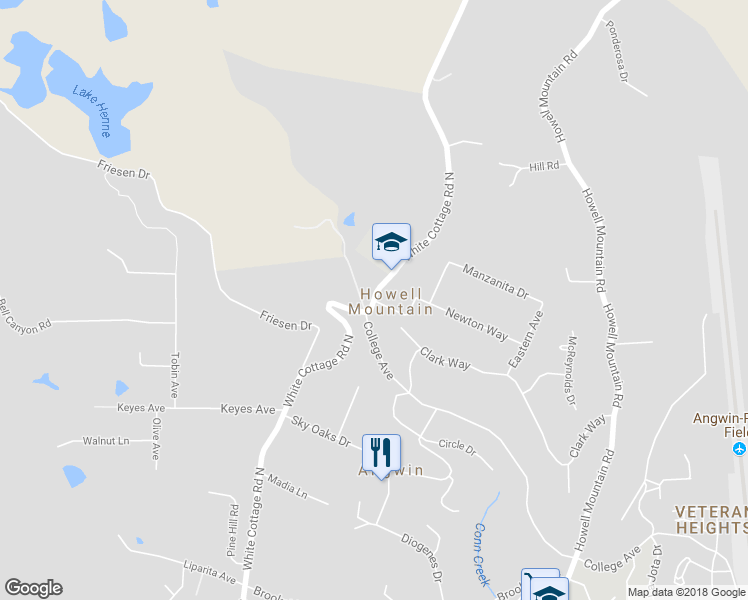 map of restaurants, bars, coffee shops, grocery stores, and more near White Cottage Road North & Toyon Street in Angwin