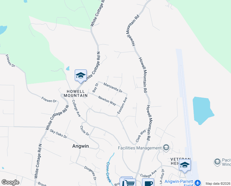 map of restaurants, bars, coffee shops, grocery stores, and more near 335 Manzanita Drive in Angwin