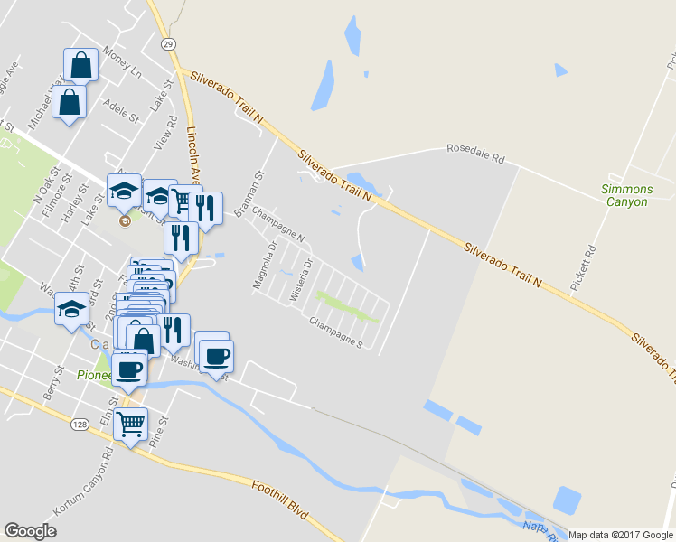 map of restaurants, bars, coffee shops, grocery stores, and more near 300 Chablis North in Calistoga
