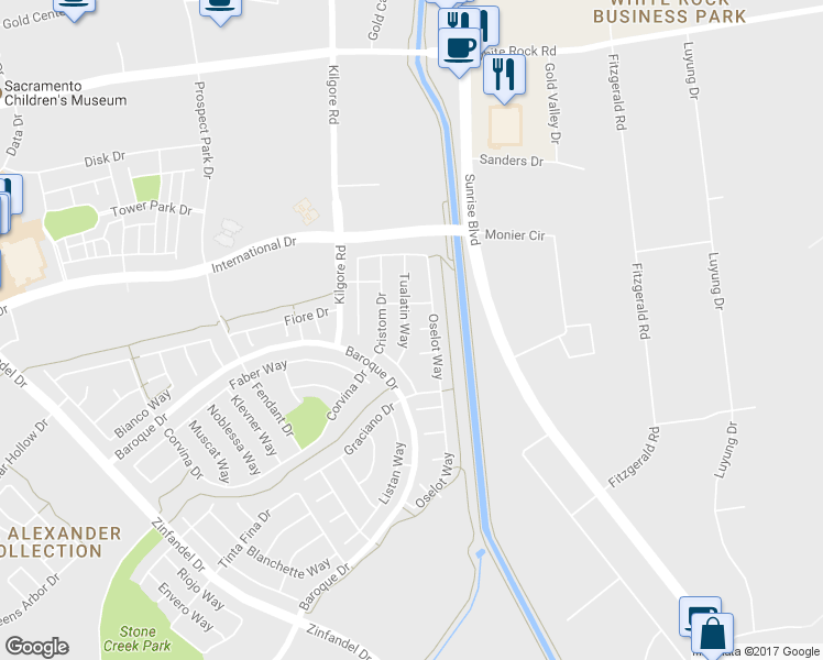 map of restaurants, bars, coffee shops, grocery stores, and more near 3351 Tualatin Way in Gold River