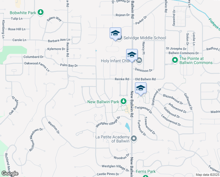 map of restaurants, bars, coffee shops, grocery stores, and more near 255 Cedar Village Court in Ballwin