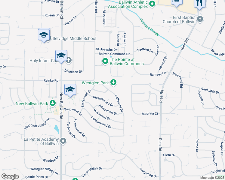 map of restaurants, bars, coffee shops, grocery stores, and more near 581 Golfwood Drive in Ballwin
