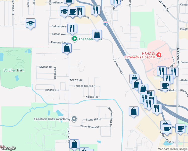 map of restaurants, bars, coffee shops, grocery stores, and more near 757 Forest Green Drive in O'Fallon