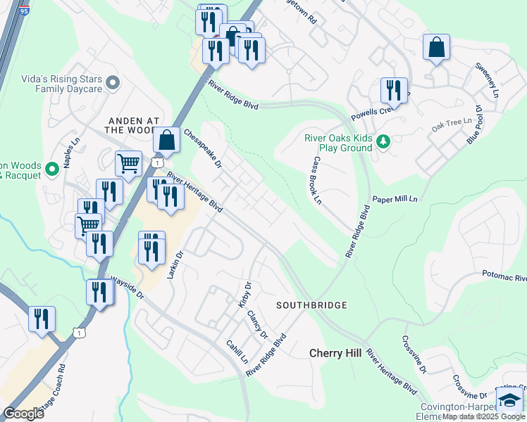 map of restaurants, bars, coffee shops, grocery stores, and more near 17090 Gibson Mill Road in Dumfries