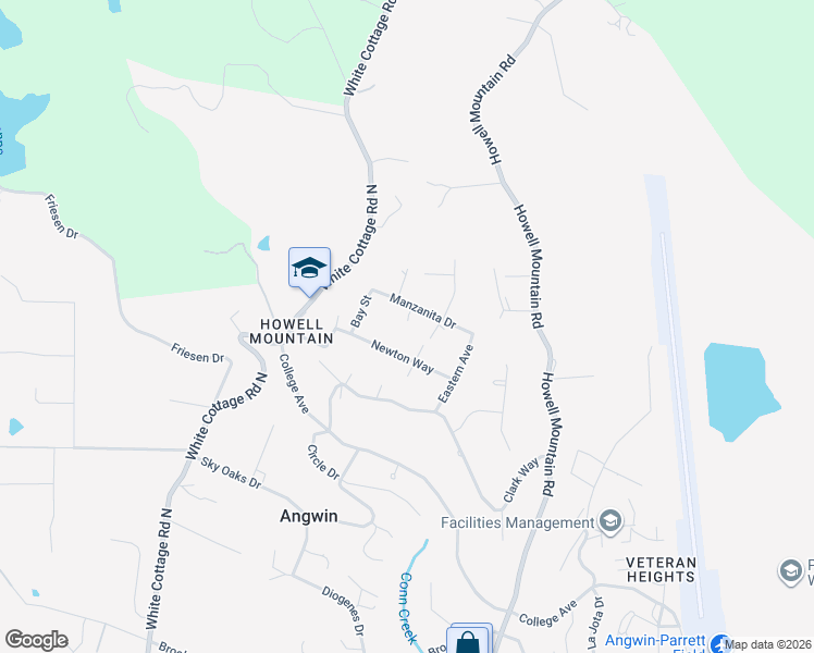 map of restaurants, bars, coffee shops, grocery stores, and more near 410 Newton Way in Angwin
