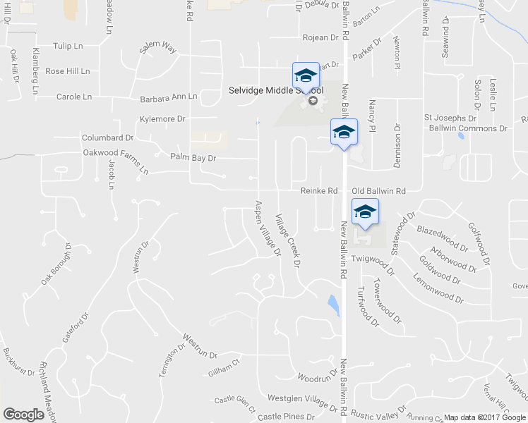 map of restaurants, bars, coffee shops, grocery stores, and more near 256 Aspen Village Drive in Ballwin