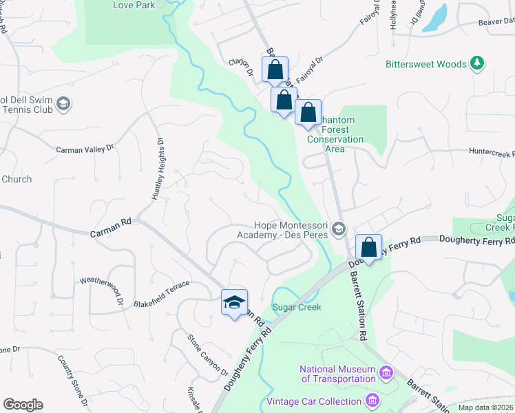 map of restaurants, bars, coffee shops, grocery stores, and more near 619 Dougherty Terrace Drive in Ballwin