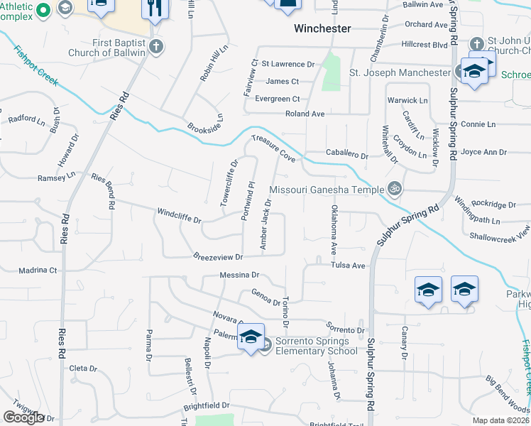 map of restaurants, bars, coffee shops, grocery stores, and more near 497 Amber Jack Drive in Ballwin