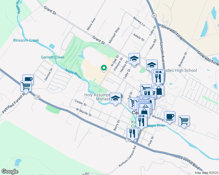 map of restaurants, bars, coffee shops, grocery stores, and more near 1712 Washington Street in Calistoga