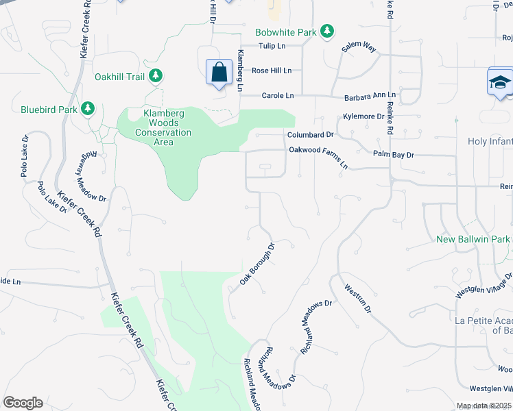 map of restaurants, bars, coffee shops, grocery stores, and more near 213 Oak Borough Court in Ballwin