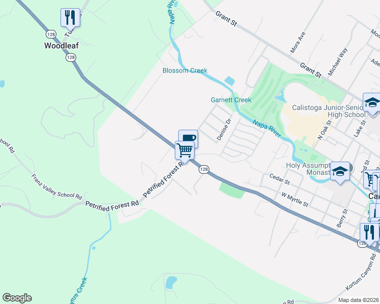 map of restaurants, bars, coffee shops, grocery stores, and more near 2300 Foothill Boulevard in Calistoga
