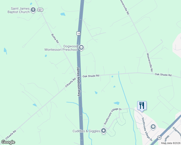 map of restaurants, bars, coffee shops, grocery stores, and more near 7354 Oak Shade Road in Bealeton