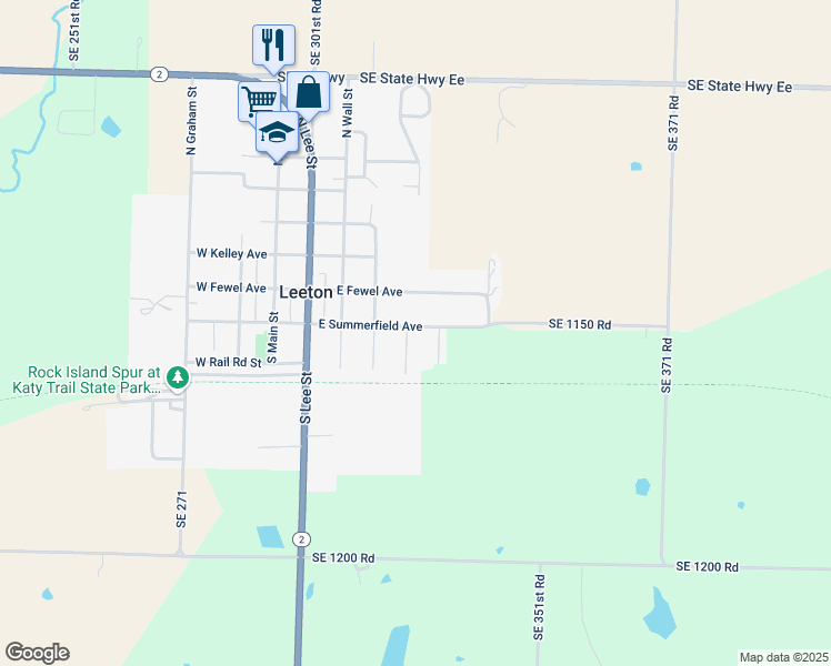 map of restaurants, bars, coffee shops, grocery stores, and more near 202 South Race Street in Leeton