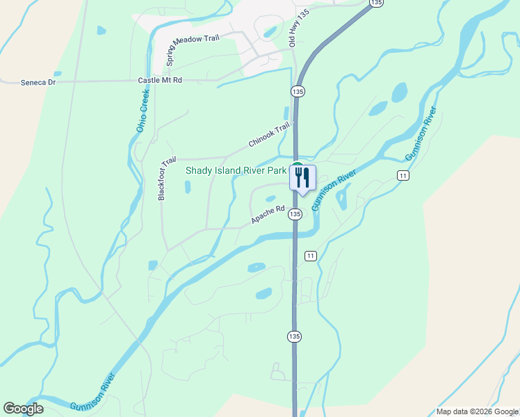 map of restaurants, bars, coffee shops, grocery stores, and more near 88-140 Apache Rd in Gunnison