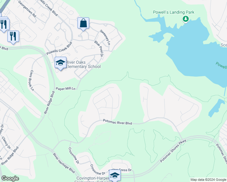 map of restaurants, bars, coffee shops, grocery stores, and more near 16909 Takeaway Lane in Dumfries
