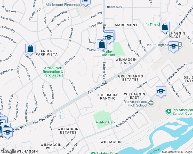 map of restaurants, bars, coffee shops, grocery stores, and more near 909 Entrada Road in Sacramento
