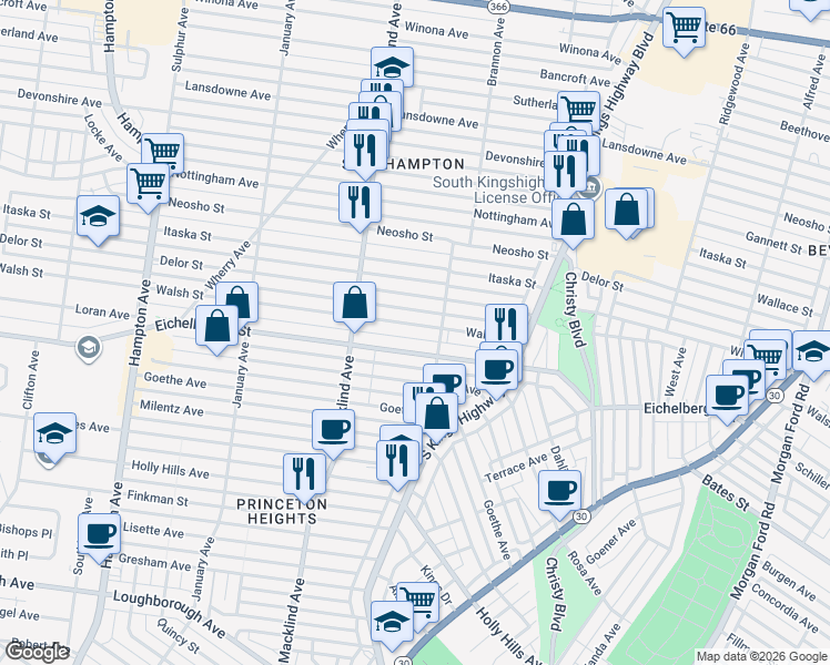 map of restaurants, bars, coffee shops, grocery stores, and more near 5109 Eichelberger Street in St. Louis