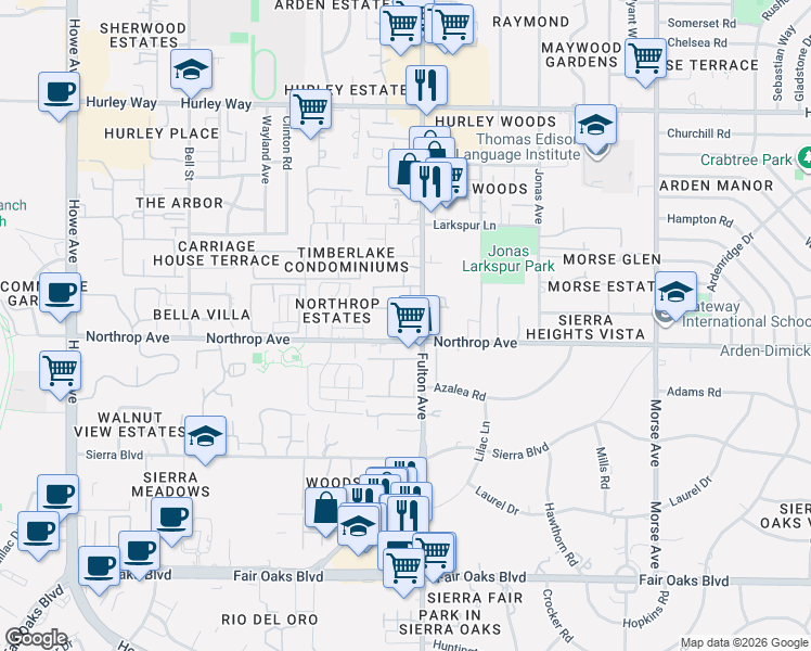 map of restaurants, bars, coffee shops, grocery stores, and more near in Arden-Arcade