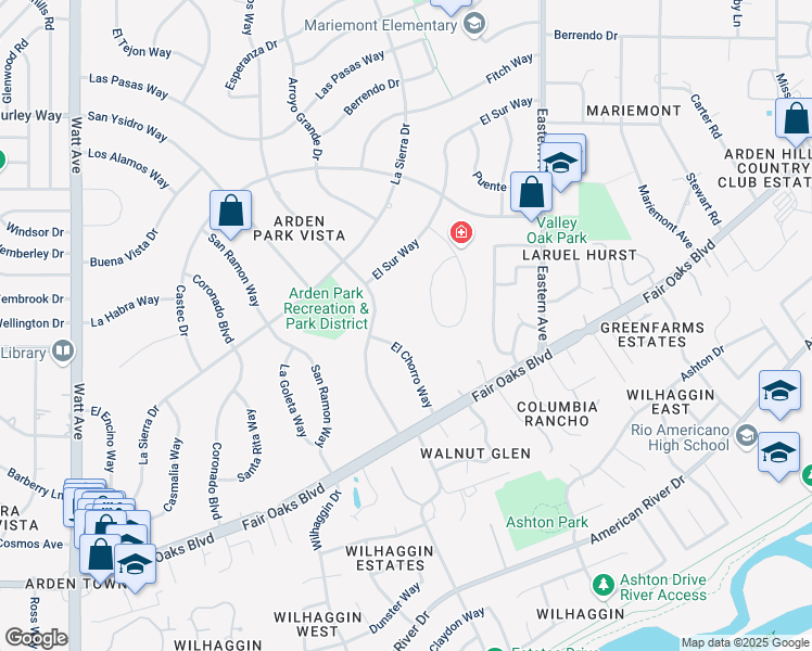 map of restaurants, bars, coffee shops, grocery stores, and more near 850 El Chorro Way in Sacramento