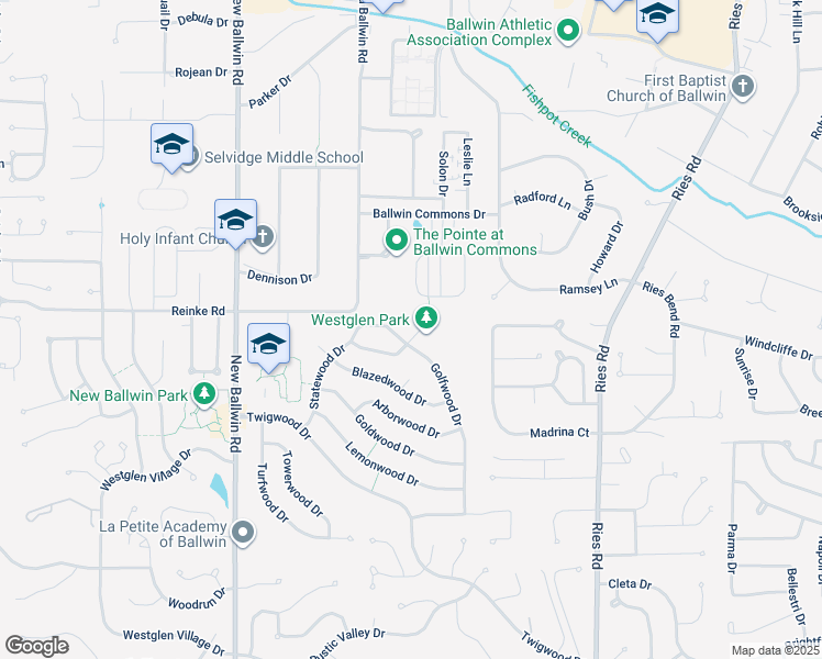map of restaurants, bars, coffee shops, grocery stores, and more near 581 Golfwood Drive in Ballwin