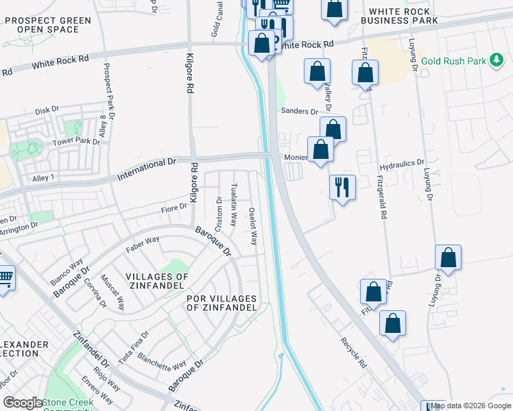 map of restaurants, bars, coffee shops, grocery stores, and more near 3329 Oselot Way in Rancho Cordova